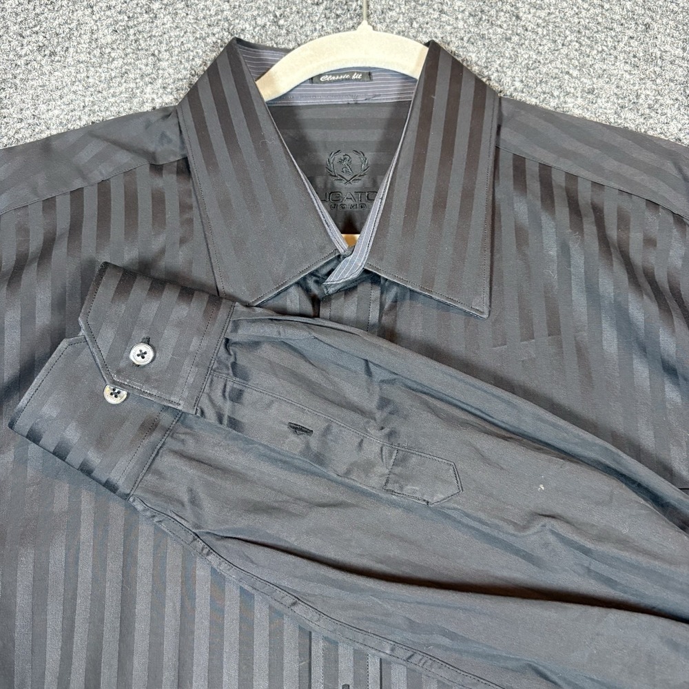 Bugatchi Uomo Shirt Mens XXL Black Striped Classic Fit Cotton Dress